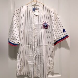 Starter Brand NY RANGERS Jersey, pinstripe baseball style, embroidered, size L